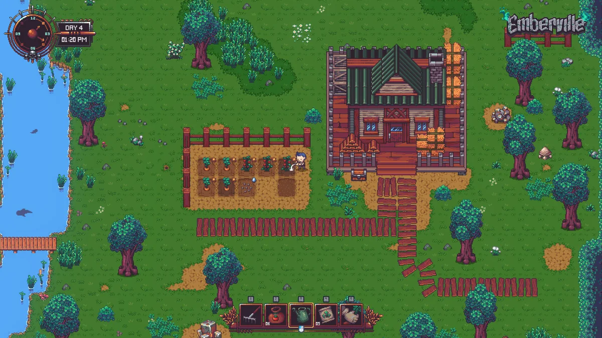Emberville village with farm plots and houses