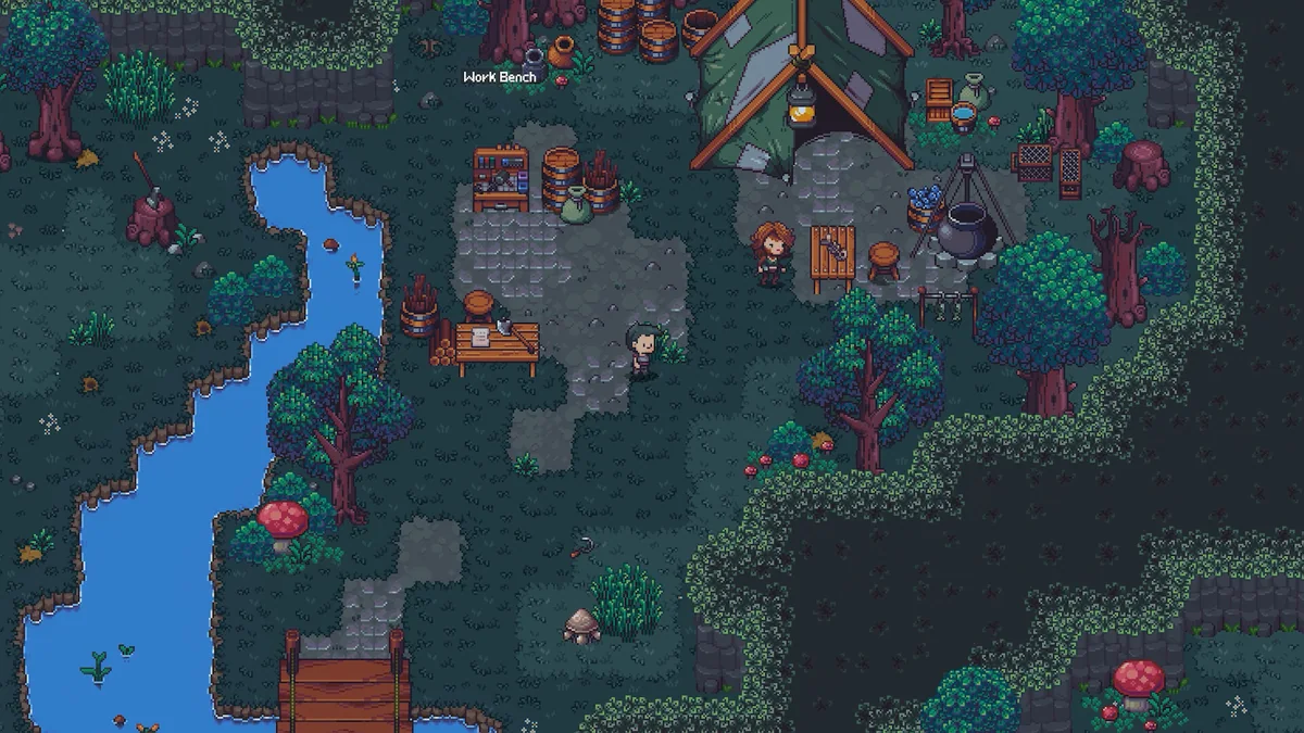 Emberville town overview with river and paths